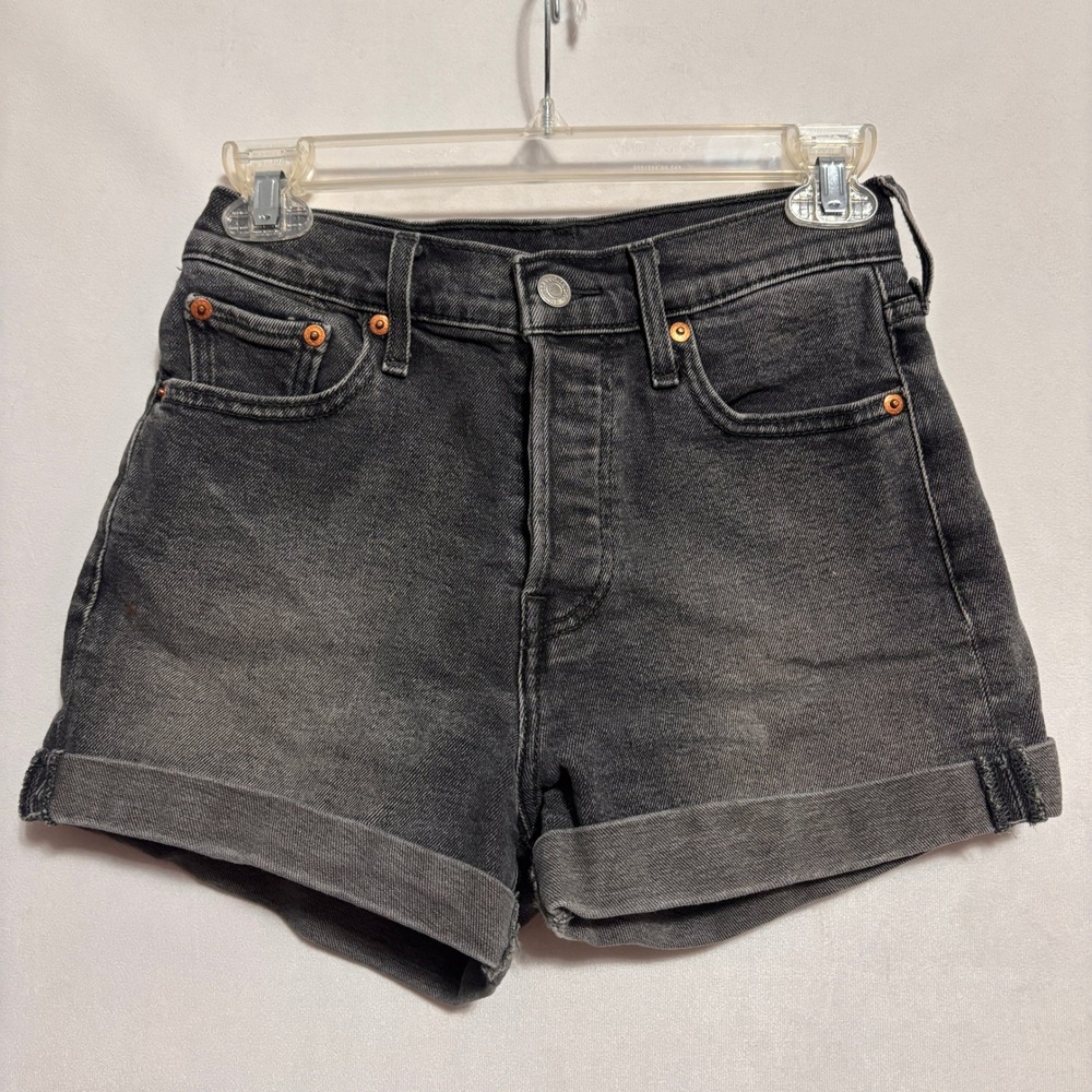 Levi's Denim Wedgie Fit Jean Shorts Womens 26 Washed Black High Rise Button Fly - Picture 1 of 11